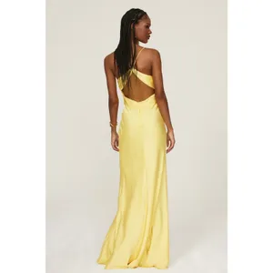Mac Duggal Yellow Satin Twist Front Cut Out Slip Maxi Formal Gown Size 6 thumbnail 2