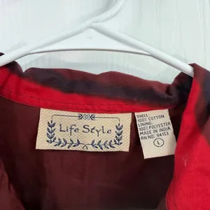 Life Style red textured striped 100% cotton collared button down casual jacket L thumbnail 3