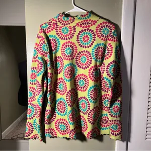 Hanna Andersson Women's Size Large Mock Neck‎ Fleece Sweatshirt Lime Green Geo thumbnail 4