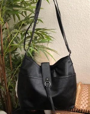 2000s Y2K Gothic Grunge Black manmade pebbled leather shoulder hand bag purse o ring silver hardware. Adjustable straps, can also be a crossbody Measurement in pics #whimsygoth #gorpcore #subverse #emo thumbnail 1