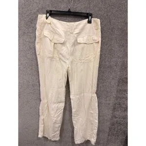 Armani Exchange Women Pants 34 Regular Ivory Linen Blend Cargo Straight Leg thumbnail 11