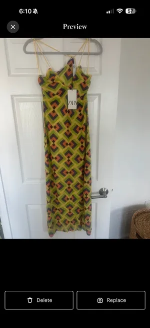 Zara Yellow Green Pink Geometric Slip Maxi Dress thumbnail 3