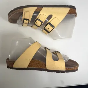 Birkenstock 39 8 Sandals Florida Leather Yellow Triple Strap Slide Germany thumbnail 2