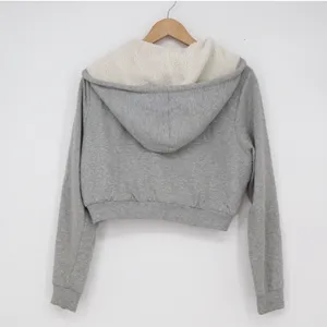 Ambiance Womens Gray Cropped Sherpa Lined Zip Up Hoodie Sweatshirt Large thumbnail 5