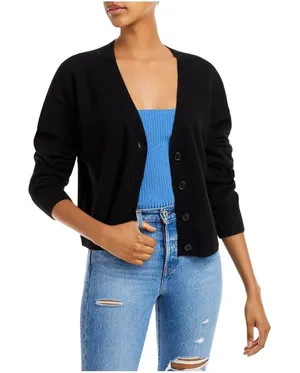 NWT Aqua Womens Button Up Sweater Cashmere V-Neck Cardigan V10337 Black L thumbnail 1