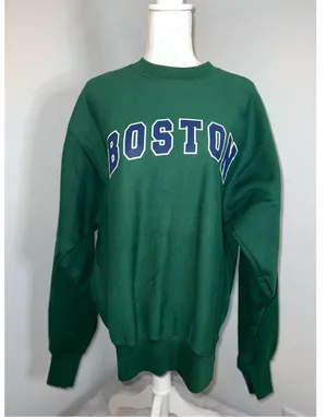 Women’s Crewneck “Boston” Pullover Sweatershirt Green XL thumbnail 1