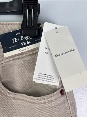 NWT Abercrombie & Fitch Curve Love Low Rise Baggy Jean Cream Color Sz 28/6 Tall thumbnail 4