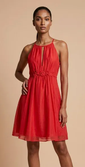 ESLEY Red Silk Blend Sleeveless Mini Dress Sz M thumbnail 1