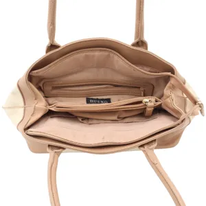 Bueno Two Tone Cream Tan Pebbled Faux Leather Shoulder Bag Gold Hardware thumbnail 6