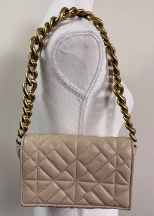 Zara Beige Quilted Shoulder Bag Chunky Gold Chain Strap Flap Closure Neutral thumbnail 1