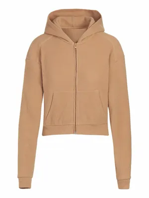 Skims cropped waffle knit full zip jacket size small in tan thumbnail 1