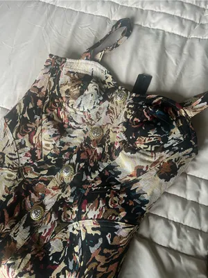 Floral Button-Front Midi Dress in Multi Brown thumbnail 7