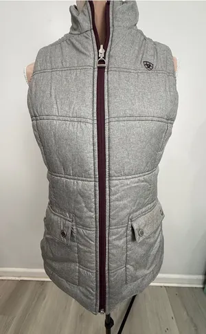 Ariat Plaid Quilted Puffer Vest - Burgundy with Gray thumbnail 1