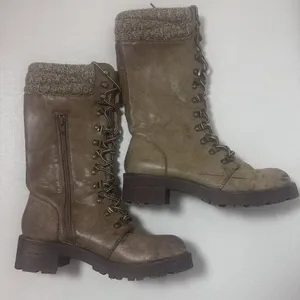 Mia Boots Womens 8 Tan Beige Distressed Sweater Cuff Tall Combat Aviator… thumbnail 4