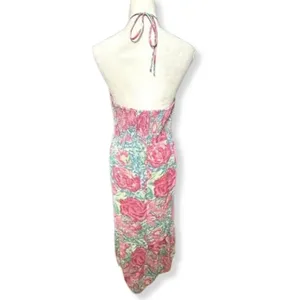 Lush Floral Hatler Midi Dress Pink Green Botanical Print Dress L NWT Beach Ready thumbnail 5