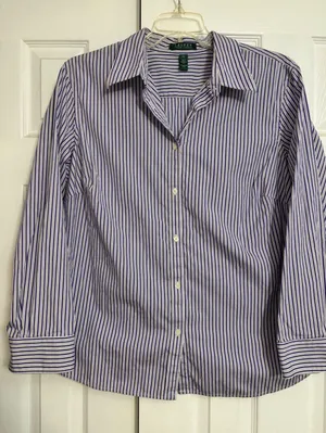 Lauren Ralph Lauren‎ Womens 2X Purple White Striped Business Casual Preppy thumbnail 1