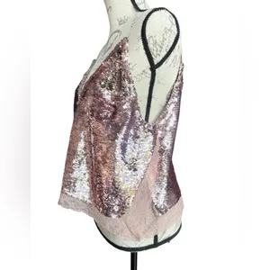 Free People Intimately Free Swinging Surpice pink sequin cami lace trim - XS thumbnail 7