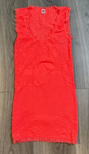Y2K 2000s Neon Orange Stretchy Lace Trim Tank Top M/L Rave Clubwear Jersey Shore thumbnail 1