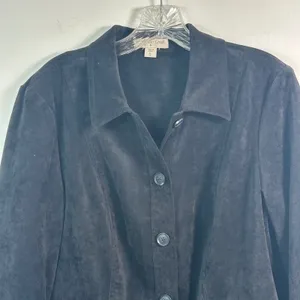 Coldwater Creek Black Faux Suede Button Front Jacket XL 16 Roll Tab Sleeve‎ thumbnail 4