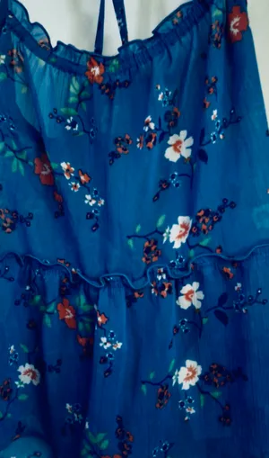 Hollister Y2K Blue Boho Floral Ruffle Cami Babydoll Tank Top thumbnail 5