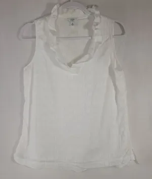 Crown & Ivy White Clip Dot Ruffle Neck Sleeveless Lined Blouse Top Womens Size M thumbnail 1