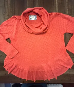 Maeve Anthropologie Addie Ruffled Hacci Pullover Sweater Orange Medium thumbnail 1