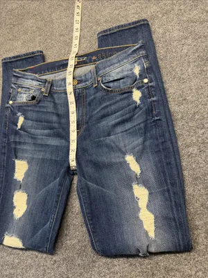 7 For All Mankind The Skinny Distressed Dark Blue Jeans thumbnail 7