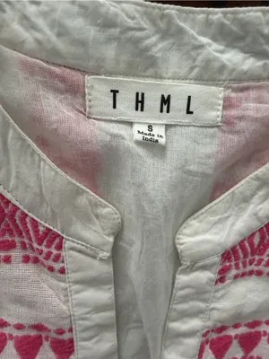 THML Pink & White Embroidered Tiered V-Neck Dress size-S thumbnail 15
