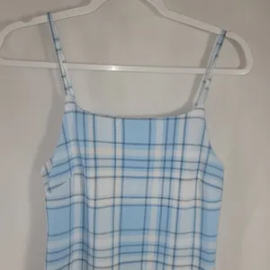 No Boundaries Light Blue Plaid Sleeveless Cami Midi Dress Side Slit M 7-9 Junior thumbnail 3
