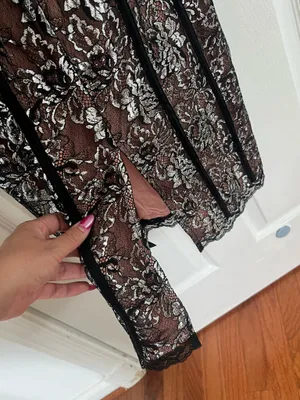 Anthropologie Metallic Floral Lace Midi Dress Cocktail Party Romantic Y2K XS thumbnail 11