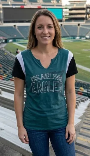 NFL Philadelphia Eagles Midnight Green Colorblock V-Neck Tee Shirt Women’s Large thumbnail 1