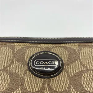 Coach Signature C Brown Coated Canvas Zip Around Wallet thumbnail 3