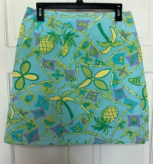 Lilly Pulitzer Aqua Tropical Print Mini Skirt with Green & Yellow Accents thumbnail 1