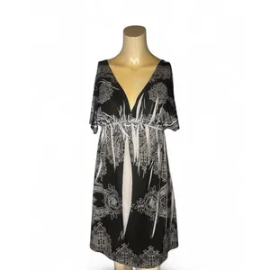 Chesley Size Small Black & White Plunge V-Neck Boho Short Sleeve Sundress thumbnail 2
