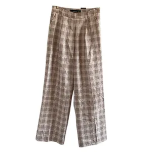 Lioness Mulholland Plaid Wide Leg Pants Beige High Rise Trouser XS thumbnail 2