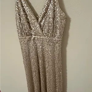 Lulu's Sequin Maxi Dress in Champagne Beige Evening Formal Party Wedding Dress thumbnail 5