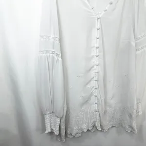 Torrid Plus Size 1X Top Chiffon Ruffle White Eyelet‎ Embroidered Bishop 1289 thumbnail 6