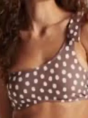 Abercrombie & fitch brown one shoulder bikini top with white polka dots size S . thumbnail 2