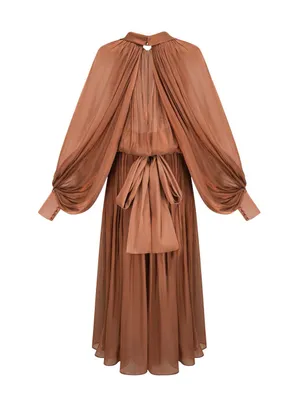 Miss Rosier Mila Brown Pleated Satin Maxi Dress size small thumbnail 4