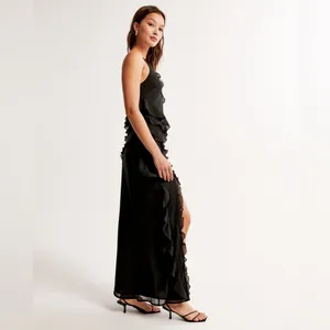 Abercrombie & Fitch Draped Ruffle Maxi Dress in Black Size Large New with tag thumbnail 3