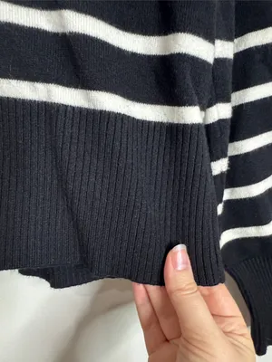 Marled Reunited Clothing Black & Cream Striped V-Neck Cropped Plush Sweater sz M thumbnail 6