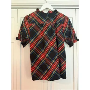 J.crew plaid ruffle neck puff sleeve top M Red Size M thumbnail 5