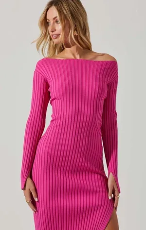ASTR Pink Ribbed Midi Dress thumbnail 2