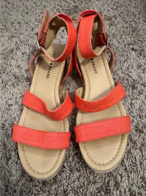 Lucky Brand Wensde Espadrille Wedge Sandals Coral Orange Ankle Strap Women's 7.5 thumbnail 1