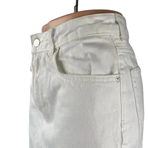 H&M Women's White High Waist Cut Off Raw Hem Pencil Denim Jean Skirt Size 2 thumbnail 3