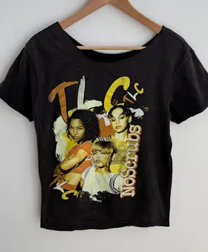 TLC No Scrubs black off the shoulder graphic tee thumbnail 1