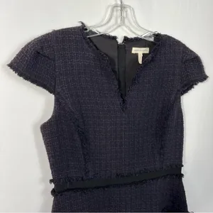 Rebecca Taylor Deep Purple Tiered Tweed Knit Fit & Flare Cap Sleeve Dress Fringe thumbnail 3