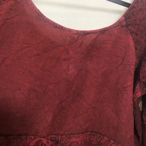 Red Peasant Blouse XL Whimsigoth Witchy Renaissance Faire Lace Up Embroidered thumbnail 6