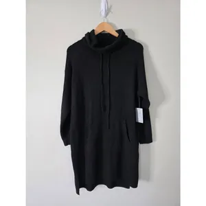 STITCHDROP Heather‎ Black Turtleneck Sweater Dress Kangaroo Pocket Size L NEW thumbnail 3