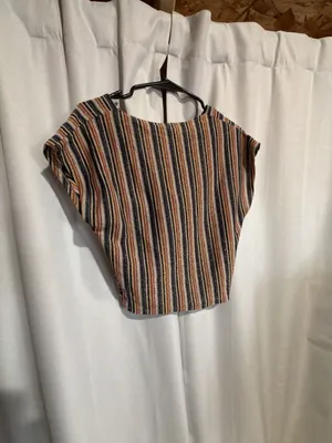 Zara Trafaluc Multicolor Glittery Striped Knot Front Crop Top S thumbnail 3
